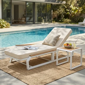 3 Piece Adjustable Position Outdoor Chaise Lounge Set with Cream Cushion and Side Table, Patio Reclining Lounger 3 Piece Adjustable Position Outdoor Chaise Lounge Set with Cream Cushion and Side Table, Patio Reclining Lounger