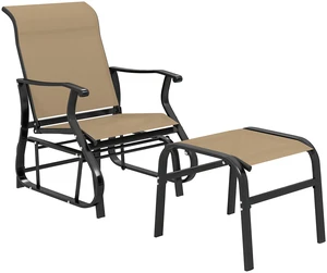 Outdoor Glider Chair with Ottoman, Patio Glider Set with 24.4 Inch High Back 22 Inch Wide Seat 2 Piece Outdoor Lounge Outdoor Glider Chair with Ottoman, Patio Glider Set with 24.4 Inch High Back 22 Inch Wide Seat 2 Piece Outdoor Lounge
