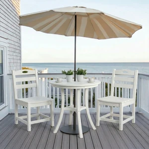 3 Piece Outdoor Bistro Set Round Table Set Patio Dining Chairs, White, HDPE, Patio Furniture Sets 3 Piece Outdoor Bistro Set Round Table Set Patio Dining Chairs, White, HDPE, Patio Furniture Sets