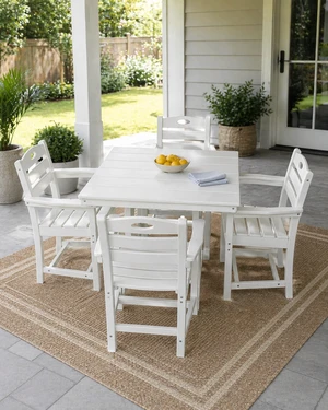 HDPE 5 Piece Outdoor Patio Dining Set with Square Table, Umbrella Hole and Armchairs, White, Patio Furniture Sets HDPE 5 Piece Outdoor Patio Dining Set with Square Table, Umbrella Hole and Armchairs, White, Patio Furniture Sets