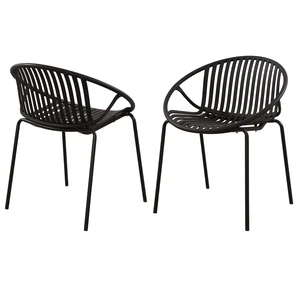 Patio Dining Chairs Stackable Chairs with Breathable Design Simple Art Set, Metal Legs Plastic Backrest, Black, Metal Patio Dining Chairs Stackable Chairs with Breathable Design Simple Art Set, Metal Legs Plastic Backrest, Black, Metal