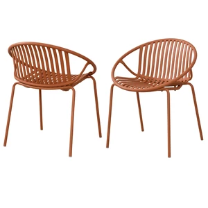 Patio Dining Chairs Stackable Chairs with Breathable Design Simple Art Set, Metal Legs Plastic Backrest, Orange, Metal Patio Dining Chairs Stackable Chairs with Breathable Design Simple Art Set, Metal Legs Plastic Backrest, Orange, Metal