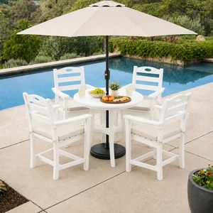 HDPE 3 Piece Outdoor Bar Height Bistro Set with Round Table, Umbrella Hole and Armchairs, White, Patio Furniture Sets HDPE 3 Piece Outdoor Bar Height Bistro Set with Round Table, Umbrella Hole and Armchairs, White, Patio Furniture Sets