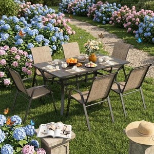 7 Piece Outdoor Patio Dining Set, Inchx 38 Inch Rectangular Wood Grain Metal Table Umbrella Hole Ergonomic Chairs 350 7 Piece Outdoor Patio Dining Set, Inchx 38 Inch Rectangular Wood Grain Metal Table Umbrella Hole Ergonomic Chairs 350