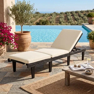 Chaise Lounge Cushion, Black, Acacia Wood, Patio Seating Chaise Lounge Cushion, Black, Acacia Wood, Patio Seating