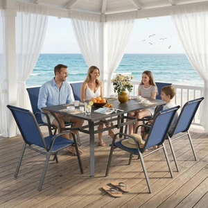 7 Piece Outdoor Patio Dining Set, Inchx 38 Inch Rectangular Wood Grain Metal Table Umbrella Hole Ergonomic Chairs 350 7 Piece Outdoor Patio Dining Set, Inchx 38 Inch Rectangular Wood Grain Metal Table Umbrella Hole Ergonomic Chairs 350