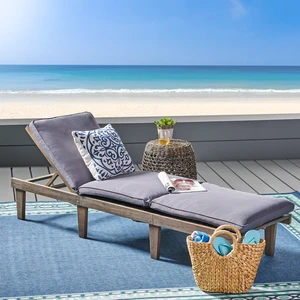 Chaise Lounge Cushion, Grey, Wood and Fabric, Patio Seating Chaise Lounge Cushion, Grey, Wood and Fabric, Patio Seating