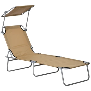 Outdoor Lounge Chair, Adjustable Folding Chaise Lounge Tanning Chair with Sun Shade for Beach Camping Hiking, Tan Outdoor Lounge Chair, Adjustable Folding Chaise Lounge Tanning Chair with Sun Shade for Beach Camping Hiking, Tan