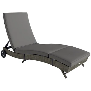 Wicker Chaise Lounge Chair Outdoor with Wheels and Cushion, Rattan Patio Lounge Chair with 5 Level Adjustable Backrest Wicker Chaise Lounge Chair Outdoor with Wheels and Cushion, Rattan Patio Lounge Chair with 5 Level Adjustable Backrest