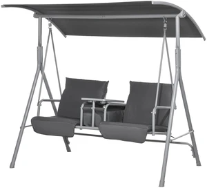 2 Person Swing with Stand, Outdoor Swing with Canopy Storage Table 2 Cup Holders Cushions for Patio, Gray, Polyester 2 Person Swing with Stand, Outdoor Swing with Canopy Storage Table 2 Cup Holders Cushions for Patio, Gray, Polyester