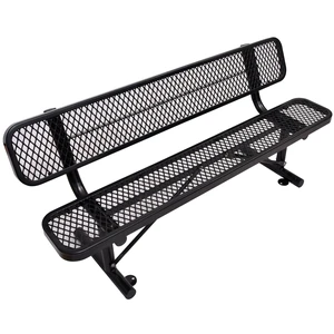 6 ft Outdoor Steel Bench with Backrest, Black, Carbon Steel, Patio Seating 6 ft Outdoor Steel Bench with Backrest, Black, Carbon Steel, Patio Seating
