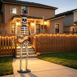 Halloween Skeleton Guitar Yard Decoration, 61.8 Inch Metal Skeleton Statue with Purple Hat and Bow Tie for Outdoor Lawn Halloween Skeleton Guitar Yard Decoration, 61.8 Inch Metal Skeleton Statue with Purple Hat and Bow Tie for Outdoor Lawn