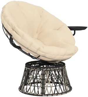39 Inch Outdoor Papasan Chair with Side Tray, 360° Swivel Overstuffed Circle Chair with Thickened Cushion Wicker 39 Inch Outdoor Papasan Chair with Side Tray, 360° Swivel Overstuffed Circle Chair with Thickened Cushion Wicker
