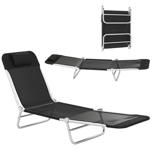 Folding Chaise Lounge Chair, Pool Sun Tanning Chair Outdoor Lounge with Reclining Back Breathable Mesh Seat Headrest Folding Chaise Lounge Chair, Pool Sun Tanning Chair Outdoor Lounge with Reclining Back Breathable Mesh Seat Headrest