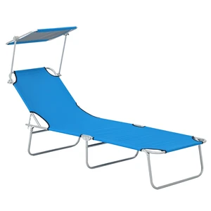 Outdoor Lounge Chair, Adjustable Folding Chaise Lounge Tanning Chair with Sun Shade for Beach Camping Hiking, Blue Outdoor Lounge Chair, Adjustable Folding Chaise Lounge Tanning Chair with Sun Shade for Beach Camping Hiking, Blue