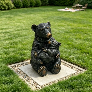 19 Inch Tall Mother Bear Hugging Cub Garden Statue, Animal Sculpture Decor for Patio Fence Walkway Yard Lawn Outdoor 19 Inch Tall Mother Bear Hugging Cub Garden Statue, Animal Sculpture Decor for Patio Fence Walkway Yard Lawn Outdoor