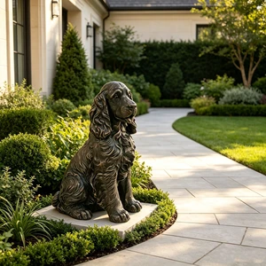 18 Inch Bronze Finish Realistic Sitting Cocker Spaniel Dog Statue, Lifelike Puppy Figurine Outdoor Garden Landscape 18 Inch Bronze Finish Realistic Sitting Cocker Spaniel Dog Statue, Lifelike Puppy Figurine Outdoor Garden Landscape