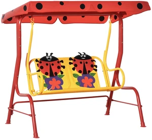 Kids Patio Swing, Seater Outdoor Swing Chair with Adjustable Canopy and Safety Belt Ladybug Pattern Hanging Bench Kids Patio Swing, Seater Outdoor Swing Chair with Adjustable Canopy and Safety Belt Ladybug Pattern Hanging Bench
