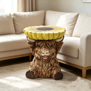 14 Inch Highland Cow Stool with Sunflower Top, Farm Animal Side Table Decor Indoor and Outdoor Creative Figurine Seat 14 Inch Highland Cow Stool with Sunflower Top, Farm Animal Side Table Decor Indoor and Outdoor Creative Figurine Seat