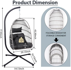 Foldable Hanging Egg Chair with Stand and Pillow, HDPE Rattan and Heavy Duty Aluminum Steel Frame Outdoor Patio Wicker Foldable Hanging Egg Chair with Stand and Pillow, HDPE Rattan and Heavy Duty Aluminum Steel Frame Outdoor Patio Wicker