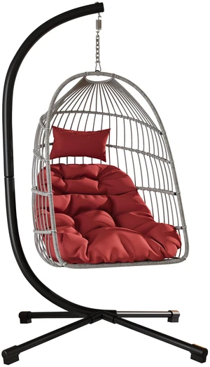 Foldable Hanging Egg Chair with Stand and Pillow, HDPE Rattan and Heavy Duty Aluminum Steel Frame Outdoor Patio Wicker Foldable Hanging Egg Chair with Stand and Pillow, HDPE Rattan and Heavy Duty Aluminum Steel Frame Outdoor Patio Wicker