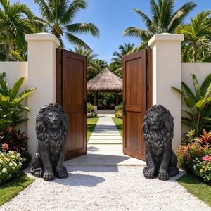 24.61 Inch Sitting Lion Statue, Magnesium Oxide Composite Animal Sculpture Statue Decor for Front Door Yard Patio 24.61 Inch Sitting Lion Statue, Magnesium Oxide Composite Animal Sculpture Statue Decor for Front Door Yard Patio