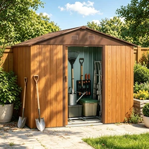 8 ft 6 ft Outdoor Metal Storage Shed with Metal Foundation, Coffee, Iron 8 ft 6 ft Outdoor Metal Storage Shed with Metal Foundation, Coffee, Iron