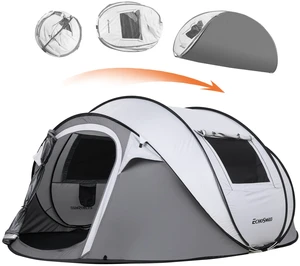 4 to 6 Persons Pop-Up Boat Tent, White Gray, Polyethylene 4 to 6 Persons Pop-Up Boat Tent, White Gray, Polyethylene
