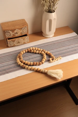 40 Inch Love Beaded Garland, Natural, Cotton 40 Inch Love Beaded Garland, Natural, Cotton