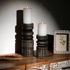 Decorative Wooden Centerpiece Candle Holder 4 Candle Stand for Any Occasion, Black, Wood Decorative Wooden Centerpiece Candle Holder 4 Candle Stand for Any Occasion, Black, Wood