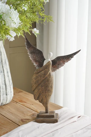 10.2 3x18.5 Inch Abstract and Angel Figurine Pedestal Base, Brown Antique White, Wood 10.2 3x18.5 Inch Abstract and Angel Figurine Pedestal Base, Brown Antique White, Wood