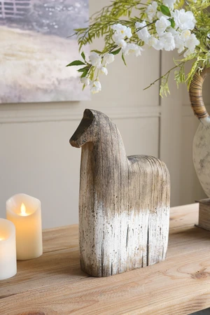 8.7 3.1 12.6 Inch Horse Figurine with Distressed and White Finish, Brown Antique White, Wood 8.7 3.1 12.6 Inch Horse Figurine with Distressed and White Finish, Brown Antique White, Wood