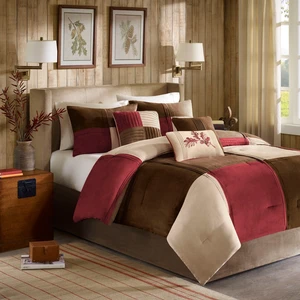7 Piece Microsuede Comforter Set Cal King, Red, Polyester, Bedding Sets 7 Piece Microsuede Comforter Set Cal King, Red, Polyester, Bedding Sets