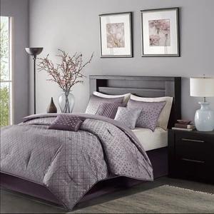 7 Piece Jaquard Comforter Set Purple Cal King, Polyester, Bedding Sets 7 Piece Jaquard Comforter Set Purple Cal King, Polyester, Bedding Sets