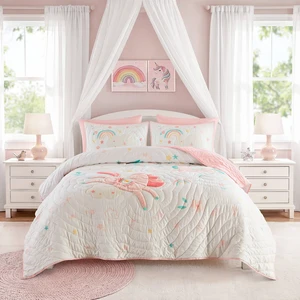 Full Queen Quilt Set, Multicolor Pink, Microfiber, Bedding Sets Full Queen Quilt Set, Multicolor Pink, Microfiber, Bedding Sets