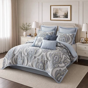 King Jacquard Comforter Set, Blue Multi, Polyester, Bedding Sets King Jacquard Comforter Set, Blue Multi, Polyester, Bedding Sets