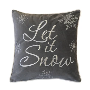 Let Snow Embroidered Cotton Throw Pillow 20 Inch Winter Accent Cushion with Insert Set, Gray, Polyester, Blankets Let Snow Embroidered Cotton Throw Pillow 20 Inch Winter Accent Cushion with Insert Set, Gray, Polyester, Blankets