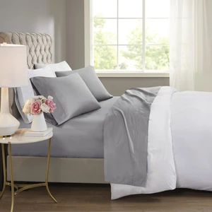4 Pieces Full Cooling Cotton Blend Sheet Set, Grey, Sheets Pillowcases 4 Pieces Full Cooling Cotton Blend Sheet Set, Grey, Sheets Pillowcases