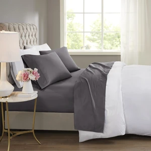 4 Pieces Full Cooling Cotton Blend Sheet Set, Charcoal, Sheets Pillowcases 4 Pieces Full Cooling Cotton Blend Sheet Set, Charcoal, Sheets Pillowcases