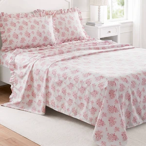 Cal King Print Ruffled Hem Sheets, Floral, Pink, Microfiber, Sheets Pillowcases Cal King Print Ruffled Hem Sheets, Floral, Pink, Microfiber, Sheets Pillowcases