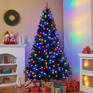 Pre Lit Artificial Hinged Christmas Tree, Holiday Spruce Xmas Tree with Branch Tips and Color LED Changing Lights Pre Lit Artificial Hinged Christmas Tree, Holiday Spruce Xmas Tree with Branch Tips and Color LED Changing Lights