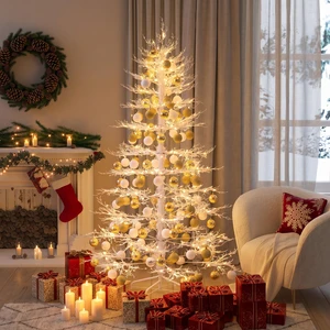 Pre Lit Aspen Fir Artificial Christmas Tree, Hinged Xmas Tree with LED Lights and Ball Ornaments Tips Holiday Pre Lit Aspen Fir Artificial Christmas Tree, Hinged Xmas Tree with LED Lights and Ball Ornaments Tips Holiday