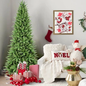 Slim Christmas Tree Tips, PVC Branches Hinged Design for Easy Setup Stable Metal Stand for Corners and Small Spaces Slim Christmas Tree Tips, PVC Branches Hinged Design for Easy Setup Stable Metal Stand for Corners and Small Spaces