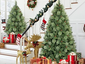 Pre Lit Artificial Christmas Tree, Tips Blossom Tipped Needle and PVC Tree LED Cones Max 45 Inch Diameter Iron Base Pre Lit Artificial Christmas Tree, Tips Blossom Tipped Needle and PVC Tree LED Cones Max 45 Inch Diameter Iron Base