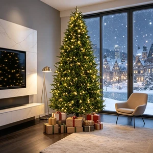 7.5 Foot Hinged Nordmann Fir Prelit Christmas Tree, Lifelike Realistic Tips Dual Color LED Lights with Customizable 7.5 Foot Hinged Nordmann Fir Prelit Christmas Tree, Lifelike Realistic Tips Dual Color LED Lights with Customizable