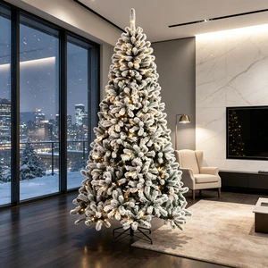 7.5 ft Pre Lit Flocked Northern Artificial Christmas Tree, Curved Branch Tips with Integrated LED Lights for Indoor 7.5 ft Pre Lit Flocked Northern Artificial Christmas Tree, Curved Branch Tips with Integrated LED Lights for Indoor