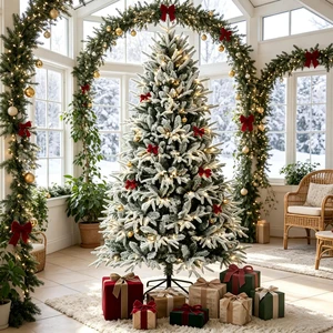 Pre Lit Flocked Christmas Tree, Realistic Snow Dusted Holiday Tree Easy Setup Snowy Effect Christmas White Green, Metal Pre Lit Flocked Christmas Tree, Realistic Snow Dusted Holiday Tree Easy Setup Snowy Effect Christmas White Green, Metal