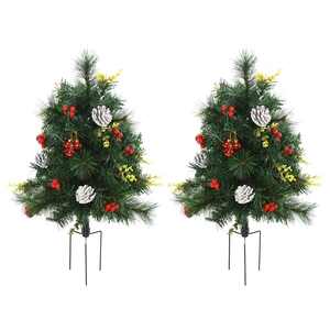 22.5 in Christmas Tree Pack Outdoor Pre Lit Artificial Cordless with White Lights and Stakes, Green, Plastic 22.5 in Christmas Tree Pack Outdoor Pre Lit Artificial Cordless with White Lights and Stakes, Green, Plastic