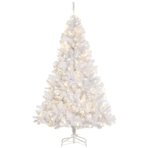Tall Prelit Christmas Tree Douglas Fir Artificial Christmas Tree with Realistic Branches, LED Lights and Tips, White Tall Prelit Christmas Tree Douglas Fir Artificial Christmas Tree with Realistic Branches, LED Lights and Tips, White