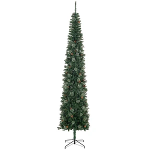 9.5 Foot Pencil Artificial Christmas Tree, Slim Needles Xmas Tree with Realistic Branches Cones Metal Base, Green 9.5 Foot Pencil Artificial Christmas Tree, Slim Needles Xmas Tree with Realistic Branches Cones Metal Base, Green